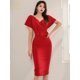 thumbnail image 2 of H Han Queen-vestido de tubo de oficina para mujer, Vestidos de vaina de fondo a la moda, rojo/Negro, ajustado, informal, primavera y verano, 2023, 2 of 4