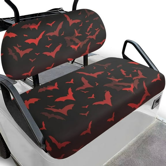 Binienty Bat Print Golf Cart Seat Covers Set Non-slip UV Protection Golf Cart Blanket Seat Covers for EZGO Club Car and More 2 Person Seats Golfcarts Halloween Decor