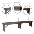 thumbnail image 4 of Flash Furniture Hercules 8' x 12" Antique Rustic Mahogany Solid Pine Folding Farm Bench with 3 Legs, 4 of 9