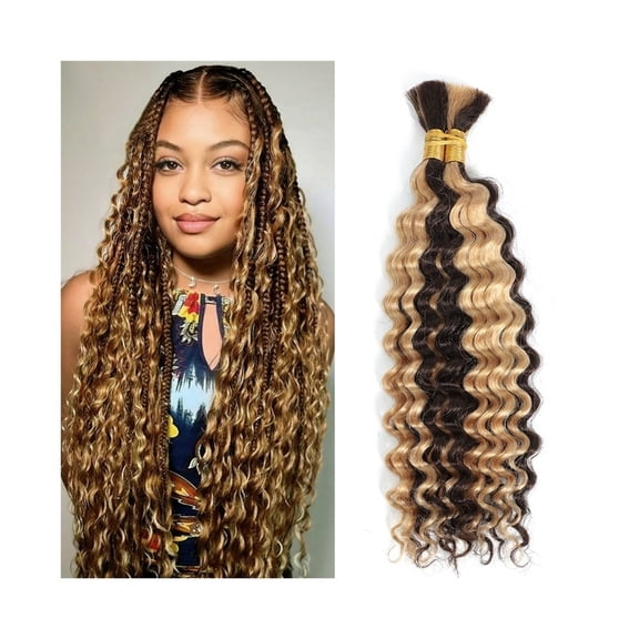 P4/27 Color 1 Bundle Deep Wave Human Braiding Hair Curly Bulk Hair for Micro Braids Crochet No Weft 100g