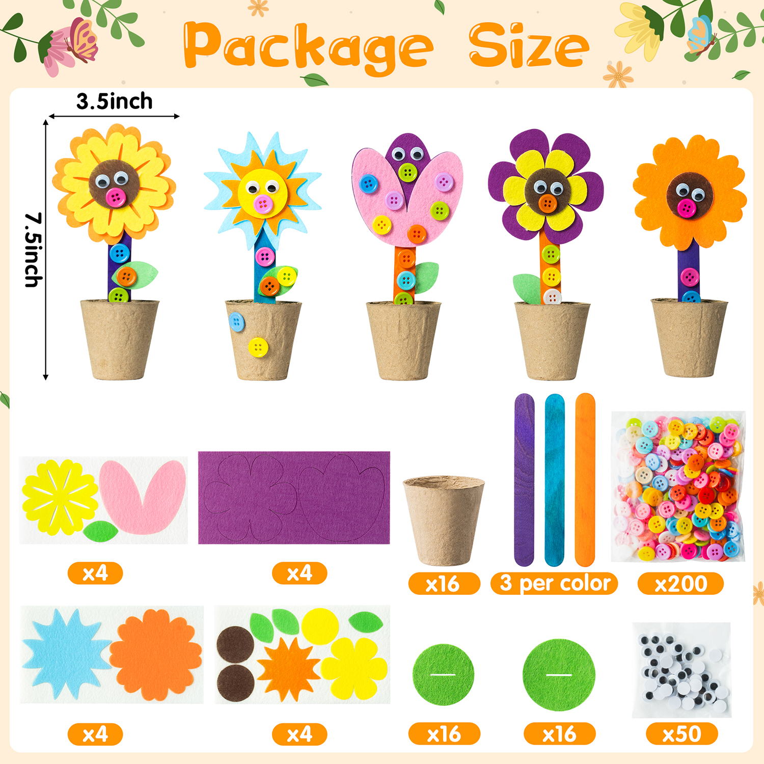 Laffact DIY Felt Flower Craft Kit for Mother’s Day, Standing Flowers Crafts with Paper Pot, Home Decoration & School Fun Activities,24pack