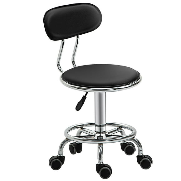 HOMCOM Height Adjustable Rolling Stool with Footrest Ring for Beauty Black
