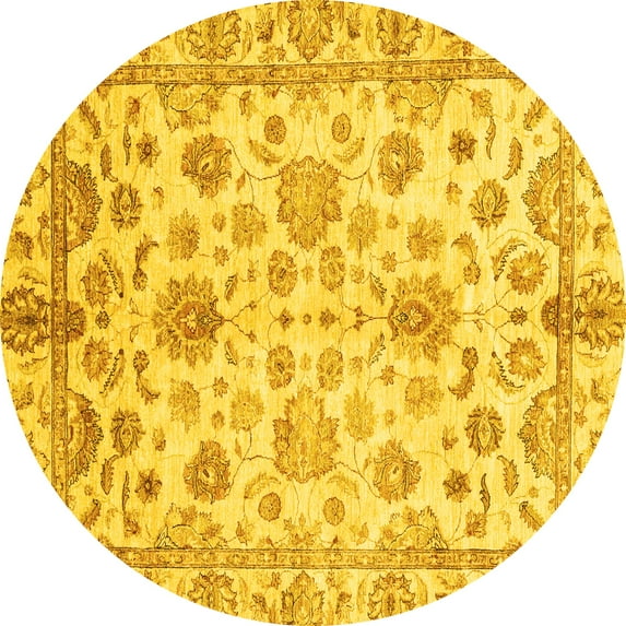 Ahgly Company Machine Washable Indoor Round Oriental Yellow Traditional Area Rugs, 6' Round