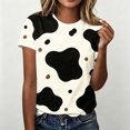 thumbnail image 4 of Women's Crew Neck Cow Print Short Sleeve T‑Shirt, Casual Loose Fit Tee Top, 4 of 5