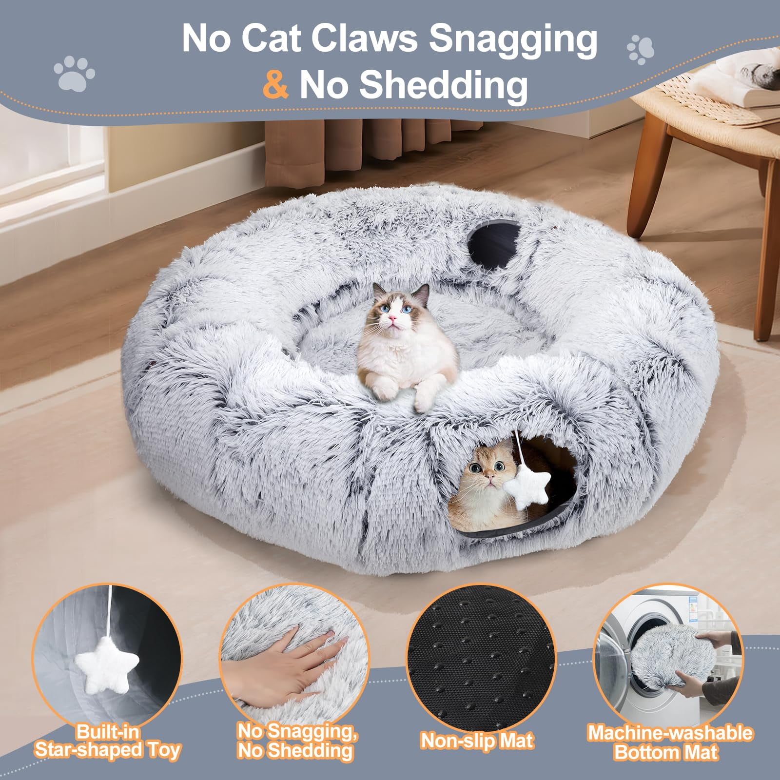 Cat Tunnel Bed For Indoor Cats  Xl Christmas Tree Skirts Washable Warm Soft Donut Multifunctional Interactive Playground Toys Felines Pet Decoration