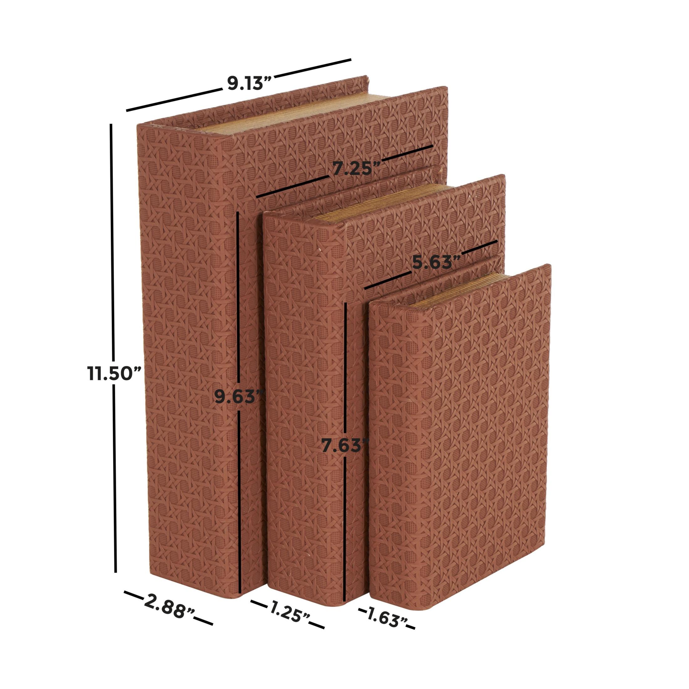 DecMode Woven Grid Faux Book Storage Copper Faux Leather Decorative Box, 3 Count