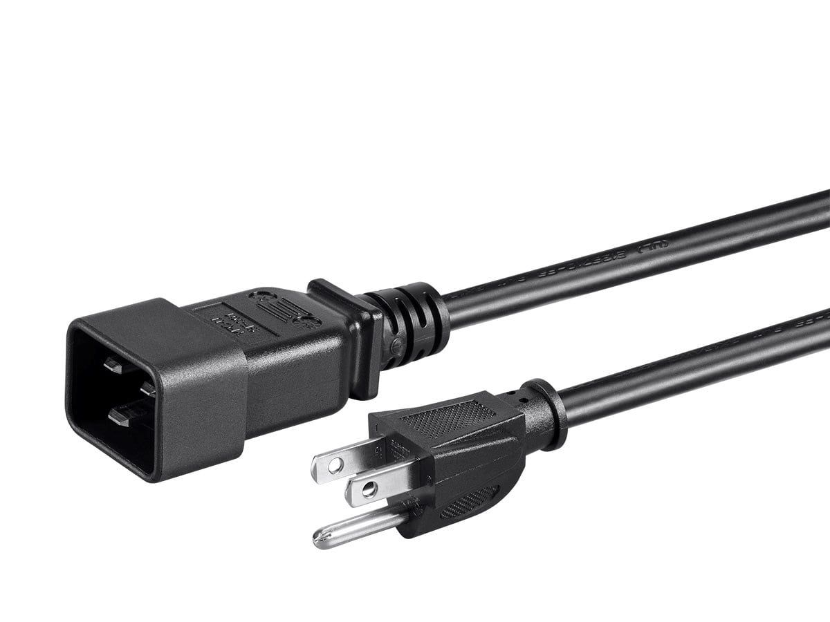 Monoprice Power Adapter Cord - 8 Feet - Black | NEMA 5-15P to IEC 60320  C19, 14AWG, 15A/1875W, 3-Prong