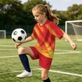 thumbnail image 4 of ITSAME Boys Girls Football Training Outfits Breathable V-Neck Top and Shorts 2-Piece Kids Soccer Uniform Set Red Size 11, 4 of 9