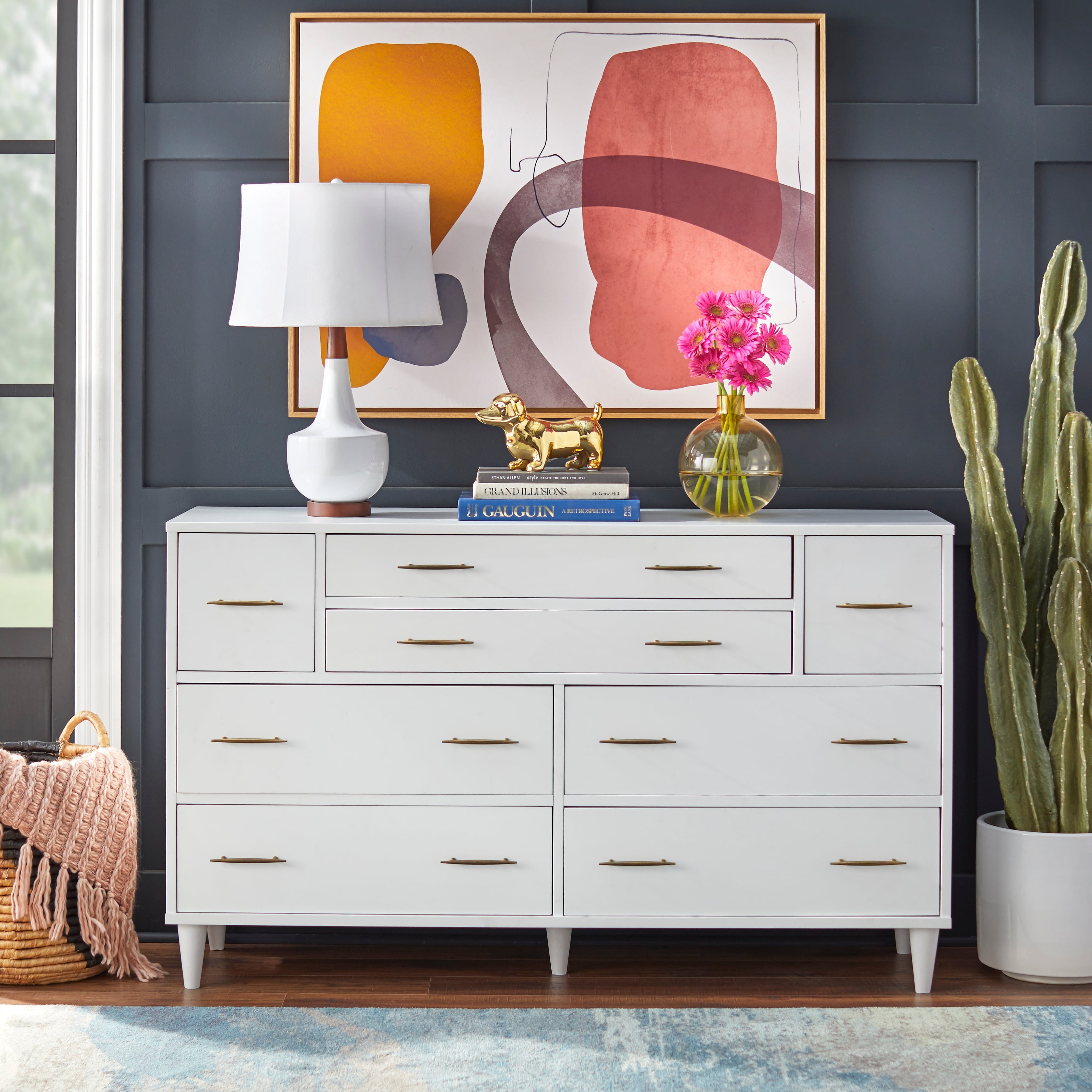 Lifestorey Ana 8 Drawer Mid Century Modern Dresser Oak Oak Finish Medium Wood