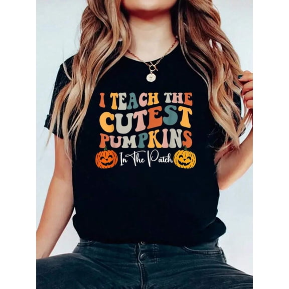 Halloween Cutest Pumpkins Retro Fall Graphic T-Shirt, Graphic Tees Tops For Women