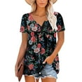 thumbnail image 2 of Tops de Mujer Blusa Casual Elegante Túnica Cuello Redondo Camisetas Estampadas Florales Manga Corta Plisada Con Dobladillo Con Volantes Odeerbi ODB163419, 2 of 8