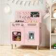 thumbnail image 2 of Pirecart Toddler Kitchen Playset, Wooden Kids Play Kitchen Set with Real Lights & Sounds and Cooking Accessories, Interactive Pretend Kitchen with Chalkboard Panel for Toddlers and Children, Pink, 2 of 8