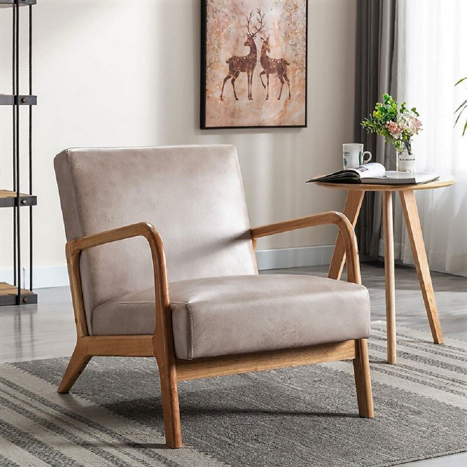 Uspridefurniture Glostrup Mid-century Modern 25.2'' Wide polyester Armchair with solid wood frame -Beige