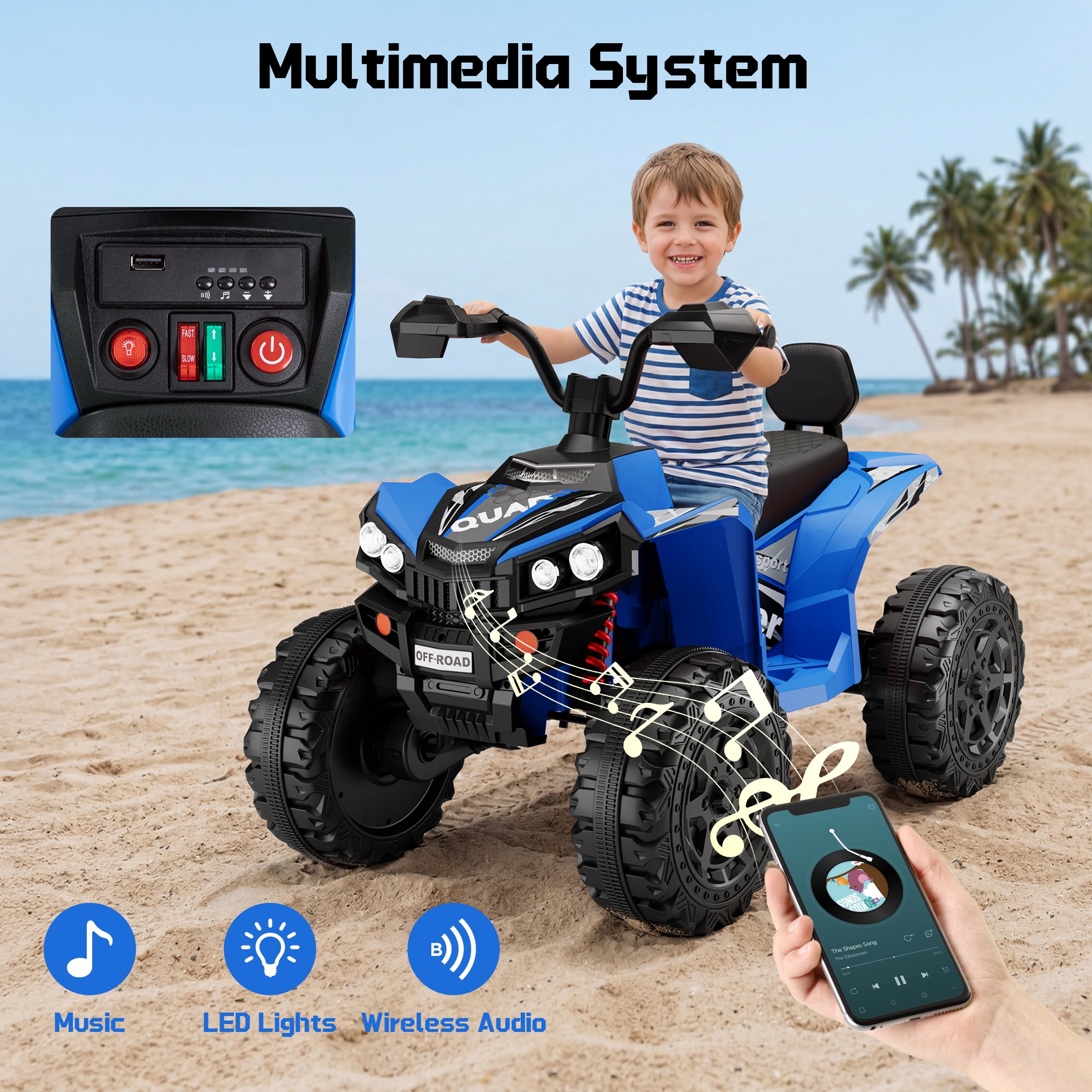 Wisairt 24V Ride on ATV Toys, 4WD Kids ATV 4-Wheeler for Big Kids with 2 Seater, Electric Quad 800W Motor, Blue