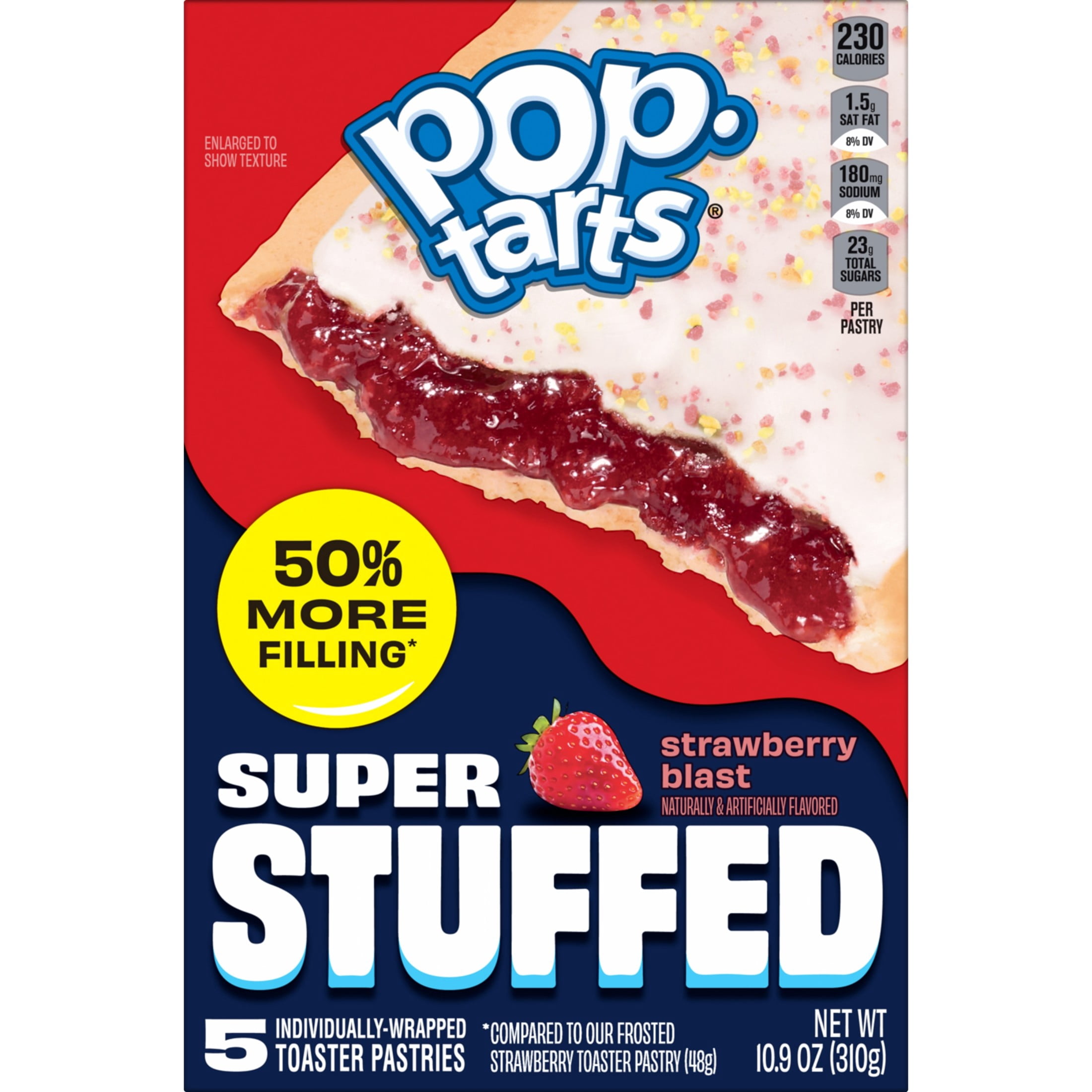 Pop-Tarts Super Stuffed Strawberry Blast Toaster Pastries, 50% More Filling, Shelf-Stable, 10.9 oz (5 Count)