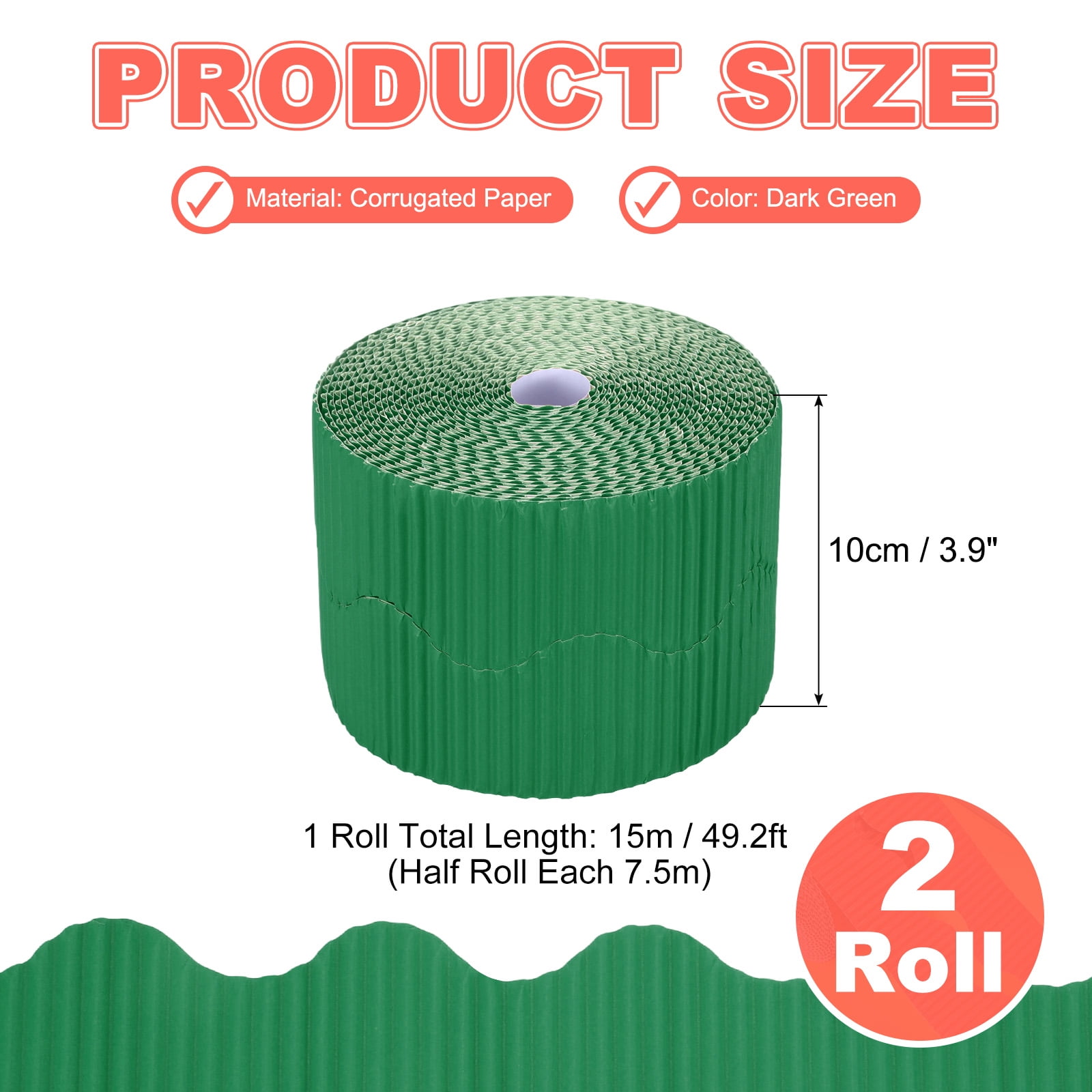 Uxcell 2 Rolls 24.6ft Bulletin Board Border, Scalloped Trim Paper Corrugated Paper Wavy Border for Bulletin Crafts Offices DIY Project Party Cork Poster, Dark Green