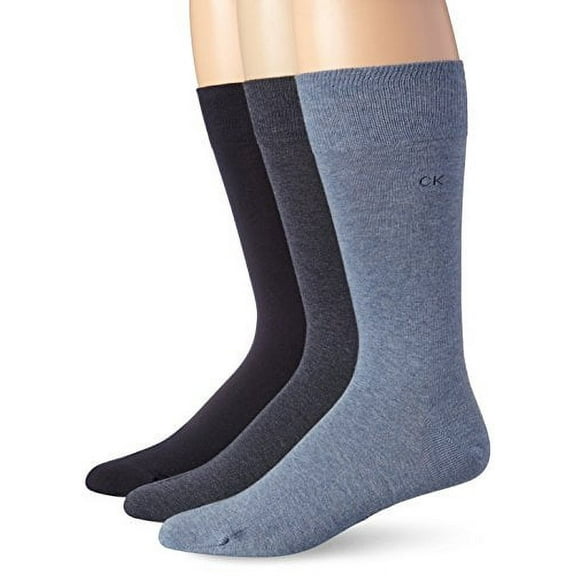 Calvin Klein Men 3 Pack Cotton Rich Casual Rib Socks, Heather/Stonewash, 7-12