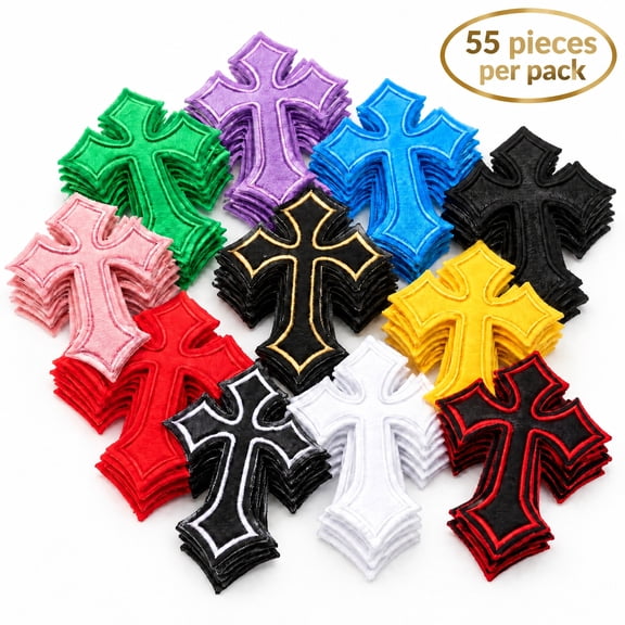 55 Pcs Cross Embroidered Patches, Iron‑On Sew‑On Decorative Applique Patches, Durable Stitching Design For Clothing Jackets Backpacks DIY Craft Decoration