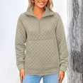 thumbnail image 3 of Women's Fall Quilted Sweatshirt Casual Quarter Zip Collared Pullover Tops Long Sleeve V Neck Sweatshirts, 3 of 6
