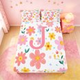 thumbnail image 5 of meiyoeat Cartoon Floral Alphabet Print King Sheets For Girls,Flowers Blossom Monogram J Bedding For Kids,4Pcs, 5 of 6