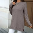 thumbnail image 5 of Feancey Long Tunic Tops for Women Side Slit Casual Crewneck Pullover Cute Heart Graphic Jacquard Shirt Solid Color Loose T-Shirts Coffee S, 5 of 8