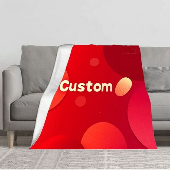 Custom Vibrant Red Flannel Blanket - Soft Cozy Warm Perfect for Sofa Travel Bed Chair - Modern Design with Overlapping Circles
