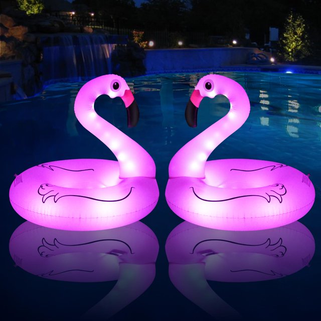 Flotador inflable con forma de flamenco para piscina FlyFreeU con luces para adultos