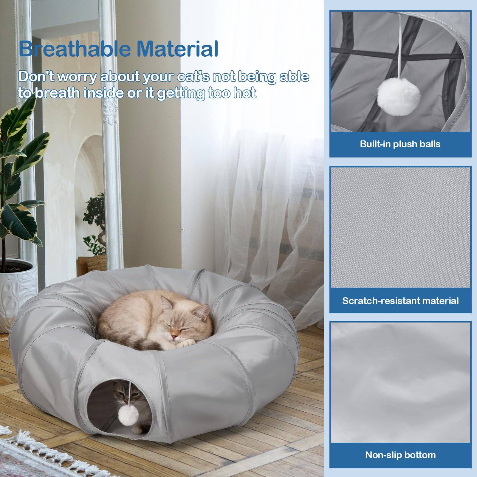 Cat Tunnel Bed With 20 Interactive Toys  3-in-1 Diy Collapsible Plush Tube Washable Mat Large Indoor Play Cave For Kittens And Small Animals
