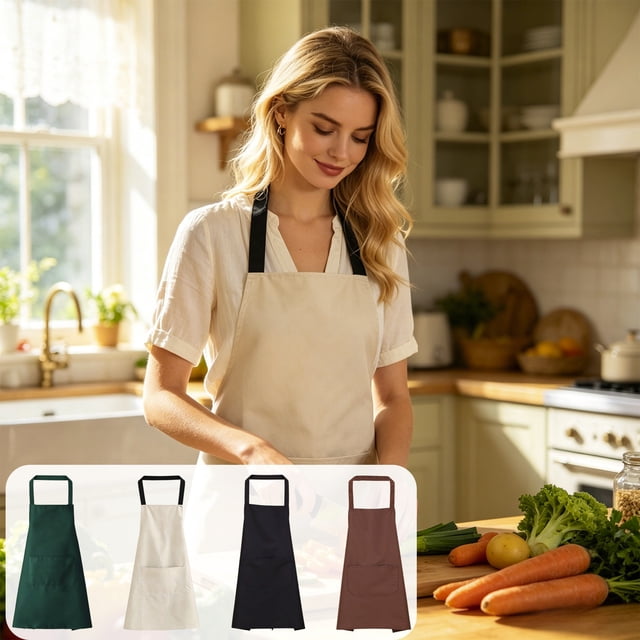 Kadlawus 4Pcs Waterproof Apron with Pockets for Kitchen, Oil Resistant PVC Protective, Easy Clean Cooking Apron, Unisex Apron for Cooking and Dining Areas