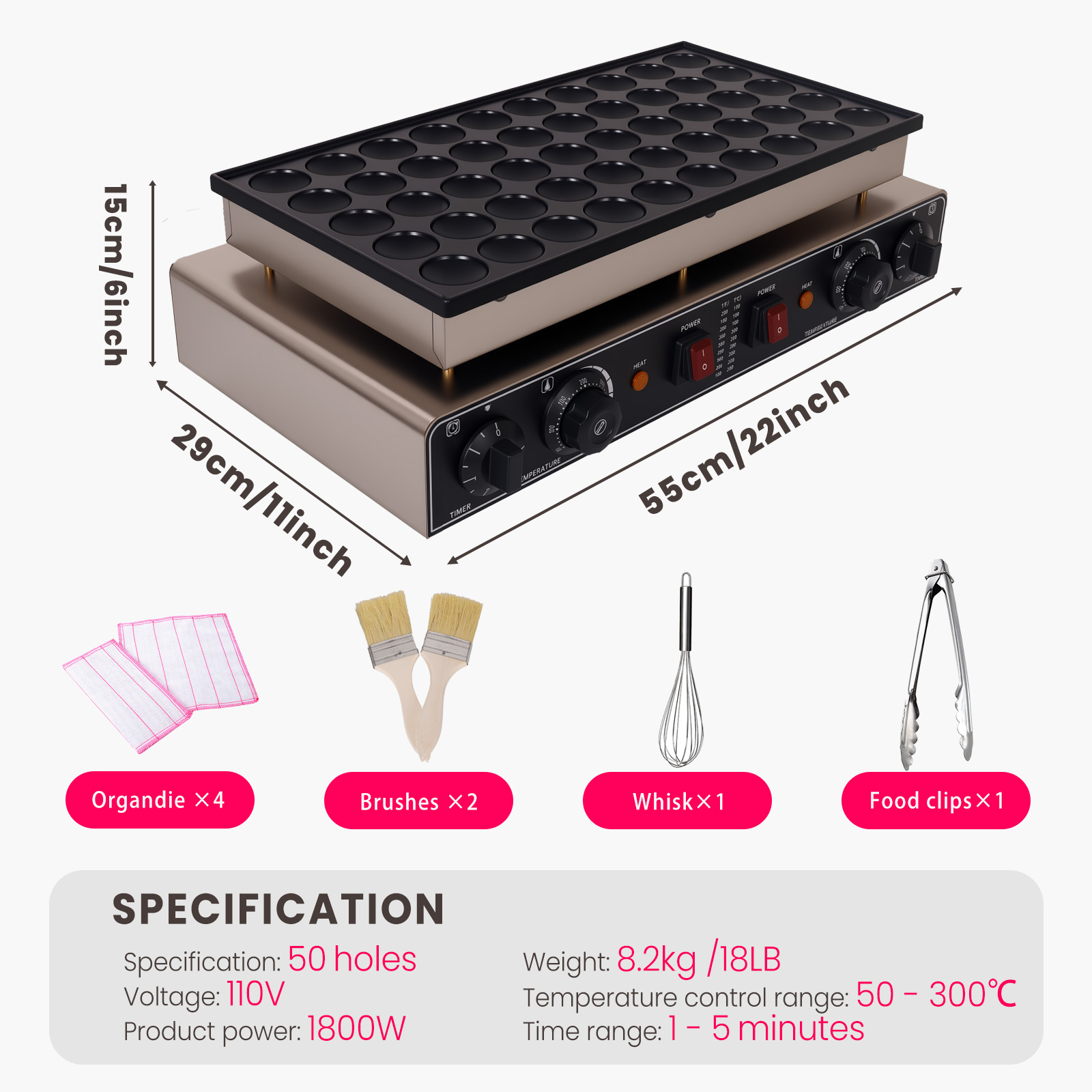 110V 1800W Mini Waffle & Pancake Maker, Commercial Poffertjes Electric Dorayaki Maker, Muffin Waffle Maker with Non-Stick Griddle for Breakfast & Snacks
