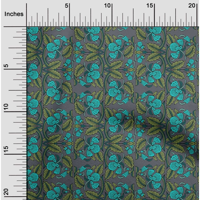 oneOone Cotton Poplin Fabric Leaves & Floral Block Decor Fabric Printed BTY 42 Inch Wide