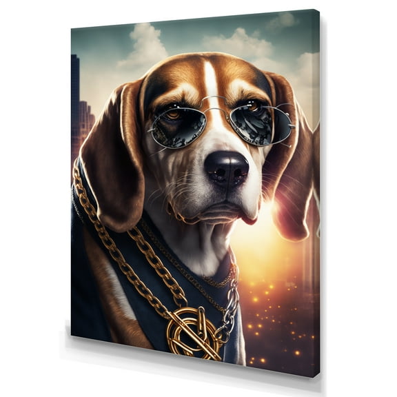 Designart Beagle Gangster In NYC II Canvas Wall Art