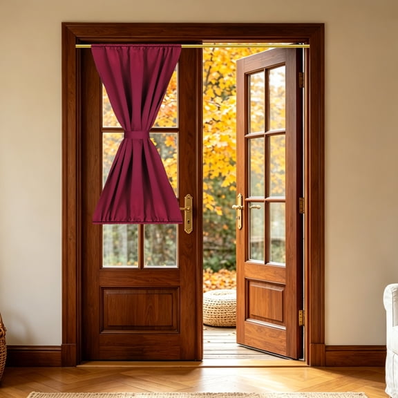1 PC French Door Curtain, 30" x 50" Blackout Thermal Insulated Energy Saving Drape Polyester Rod Pocket Curtains & Drapes for Kitchen Front Door Window Treatments, Burgundy