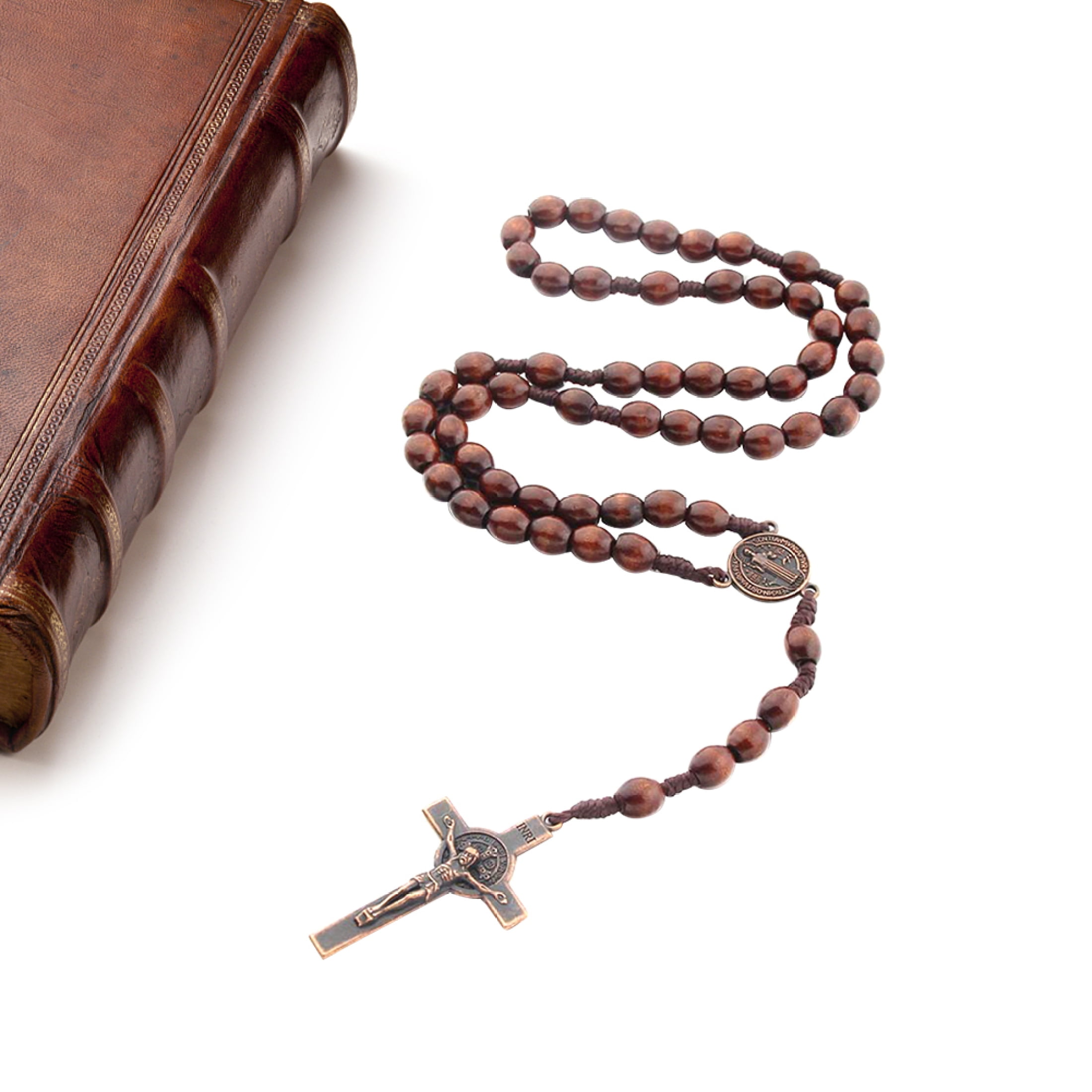 EUBUY Wooden Rosary Beads Cross Necklace Handmade Jewellery for