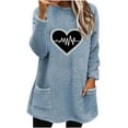 thumbnail image 3 of lcziwo Fleece Pajamas Tops for Women Cute Heart Print Cozy Pullover Sweaters Long Sleeve Warm Sweatshirt with Pockets, Blue, M, 3 of 5