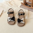 thumbnail image 2 of Girls Flat Sandals Open Toe Cute Bow Lightweight Thick Sole Soft Footbed Buckle Ankle Strap Princess Dress Shoes Black 12 Little Kid, 2 of 7