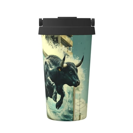 

KLL Bull Charging Through Waves Pattern Stainless Steel Vacuum Insulated Tumbler - Carry Insulated Coffee Mug - Reusable Insulated Cold Brew Iced Coffee Cup Thermos