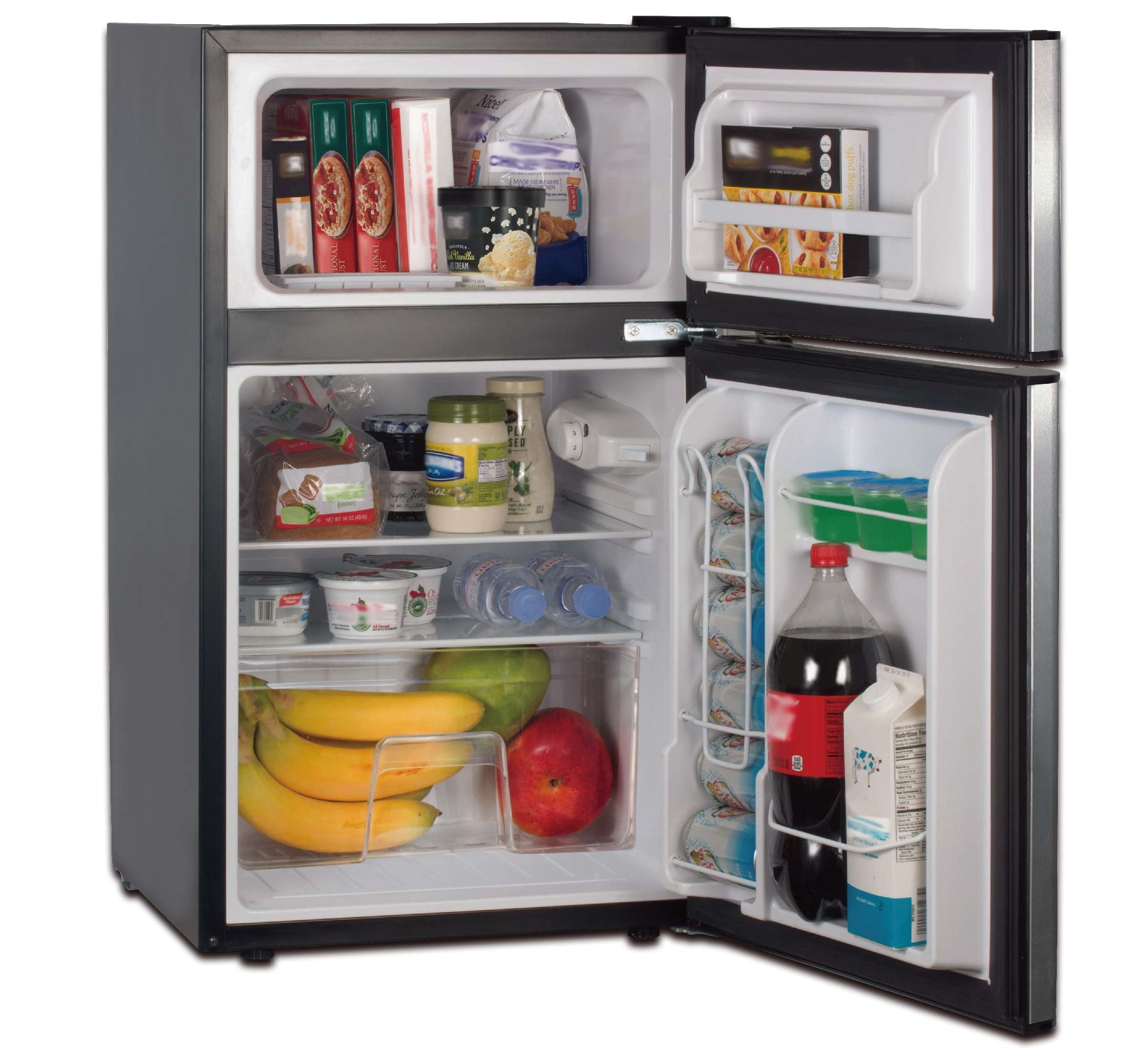 RCA 3.2 Cu Feet Two Door Mini Fridge with Freezer RFR836, Stainless