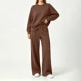 thumbnail image 6 of Ashirexll 2 Piece Sets for Women Long Sleeve Round Neck Top with Wide Leg Pants Pocket Casual Outdoor Loose Set, 6 of 6