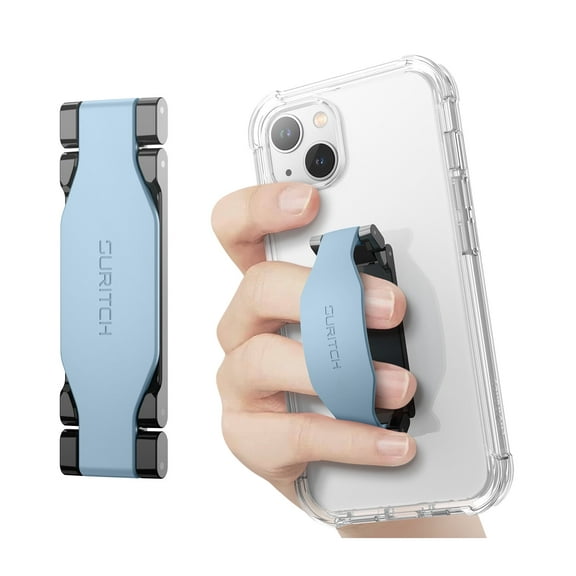 SURITCH Phone Grip Strap Finger Loop Holder for Back of Phone, 2-in-1 Soft Silicone Gripper Kickstand for iPhone Samsung and Most Cell Phone Cases, 3.94" Black