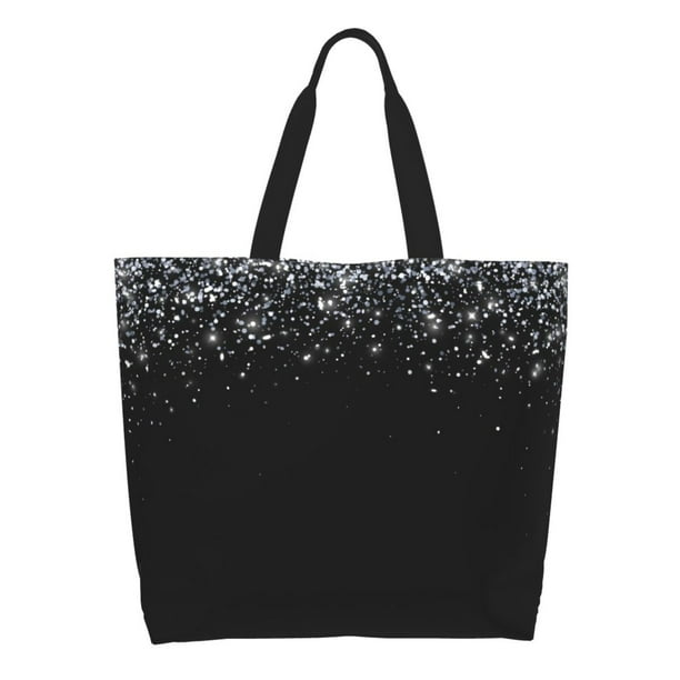 Balery Silver Glitter1 Bolsa Tote Estilo Estético con Cremalleras, Bolsa de Hombro, Bolsa de Compras Grande y Plegable