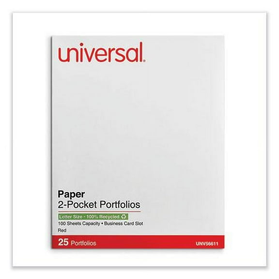 Universal Two-Pocket Portfolio, Embossed Leather Grain Paper, 11 x 8.5, Red, 25/Box, Each