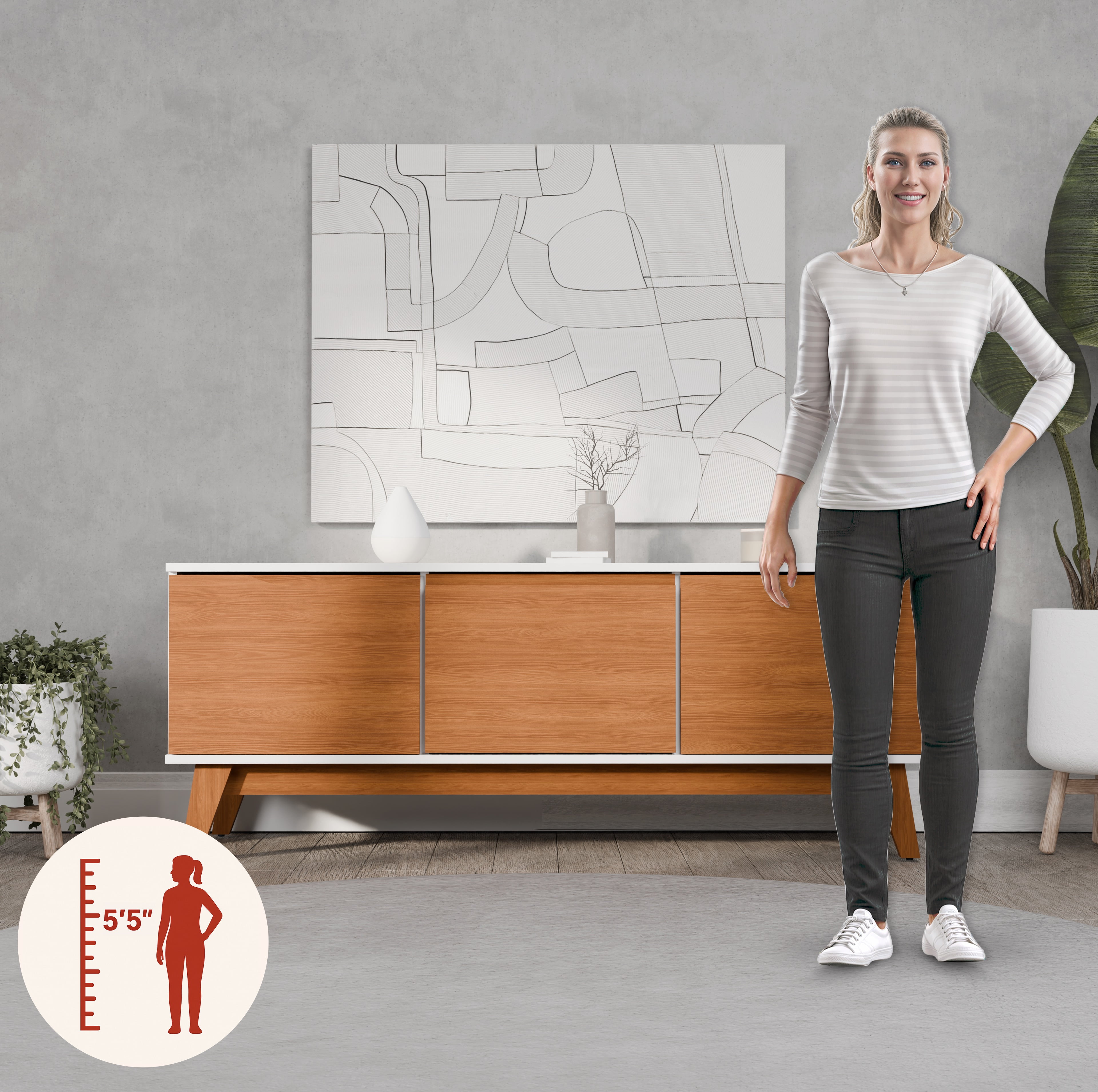 Kappesberg Athens 3-Door Tv Stand with Soft-Close Doors and Built-in Handles - White/Golden Oak - for Adults and Teens