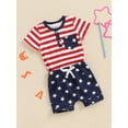 thumbnail image 4 of Lairauiy 0-3T Baby Boy Independence Day Set, Striped Round Neck Short Sleeve Tops Elastic Waist Star Print Shorts Toddler 4th of July Outfits, 4 of 9