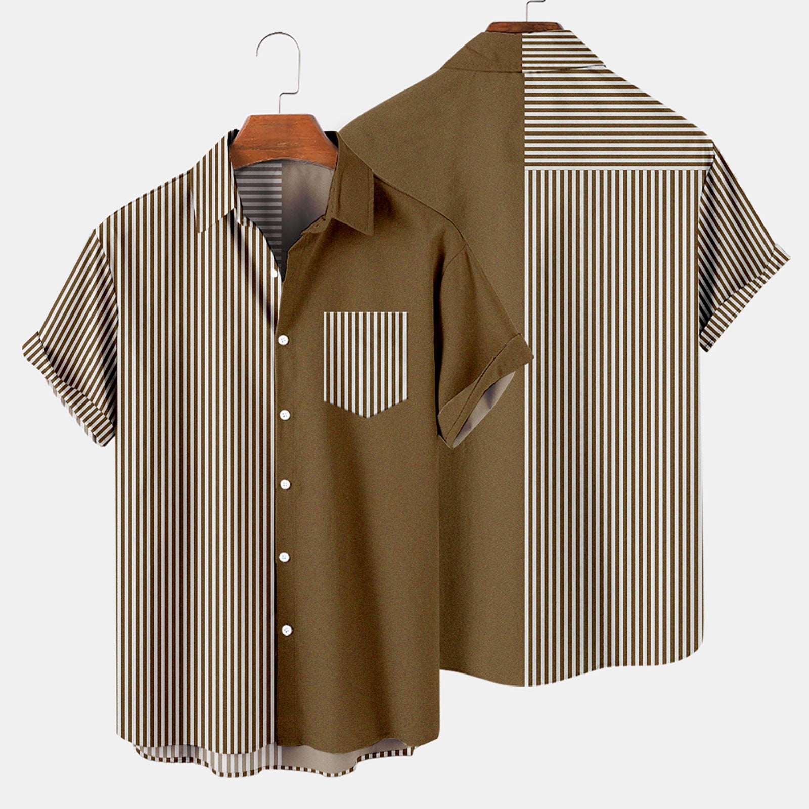 JURANMO Hawaiian Bowling Shirts for Men Casual Striped Button Down Shirts  Summer Vacation Beach Tops Trendy Color Block Camp Shirt Lightning Deals of 