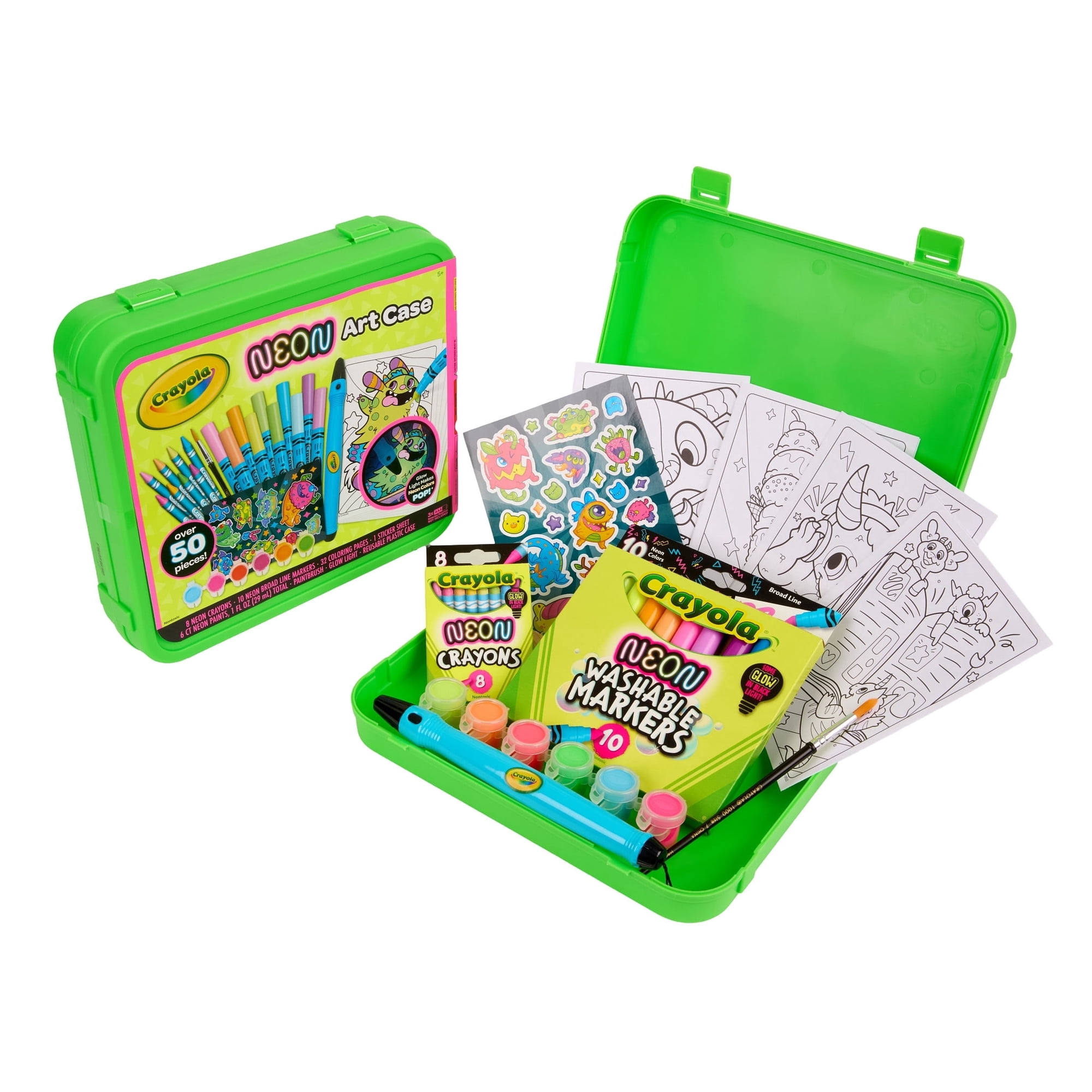Crayola Neon Art Case (50+ Pcs), Neon Paint, Markers & Crayons, Kids Glow in the Dark Art Set, Crafting Gifts for Boys & Girls, Ages 5, 6, 7, 8