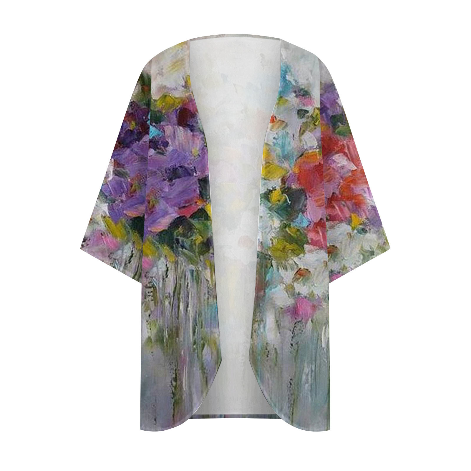 Alkepwun Womens Plus Size Chiffon Kimono Cardigan Floral Printed 3/4 ...