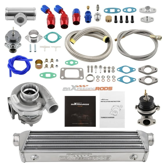maXpeedingrods T04E T3 T4 Turbo Turbocharger Kit 400HP with Wastegate Oil Feed Return Line Kit