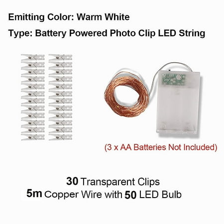 

16ft 32ft 50/100 LEDs Photo Clips Peg Display Fairy String Light Wall Hanging Wedding 5/10M for Hanging Pictures Photos Dorm Bedroom Wall Decor Wedding Decorations Christmas