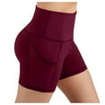 thumbnail image 6 of QLEICOM Womens Athletic Shorts, Plus Size Shorts, Solid Pocket High-waist Hip Stretch Pants Running Fitness Yoga Shorts, Running Shorts, Comfy Beach Shorts, Cycling Shorts Wine M, 6 of 6